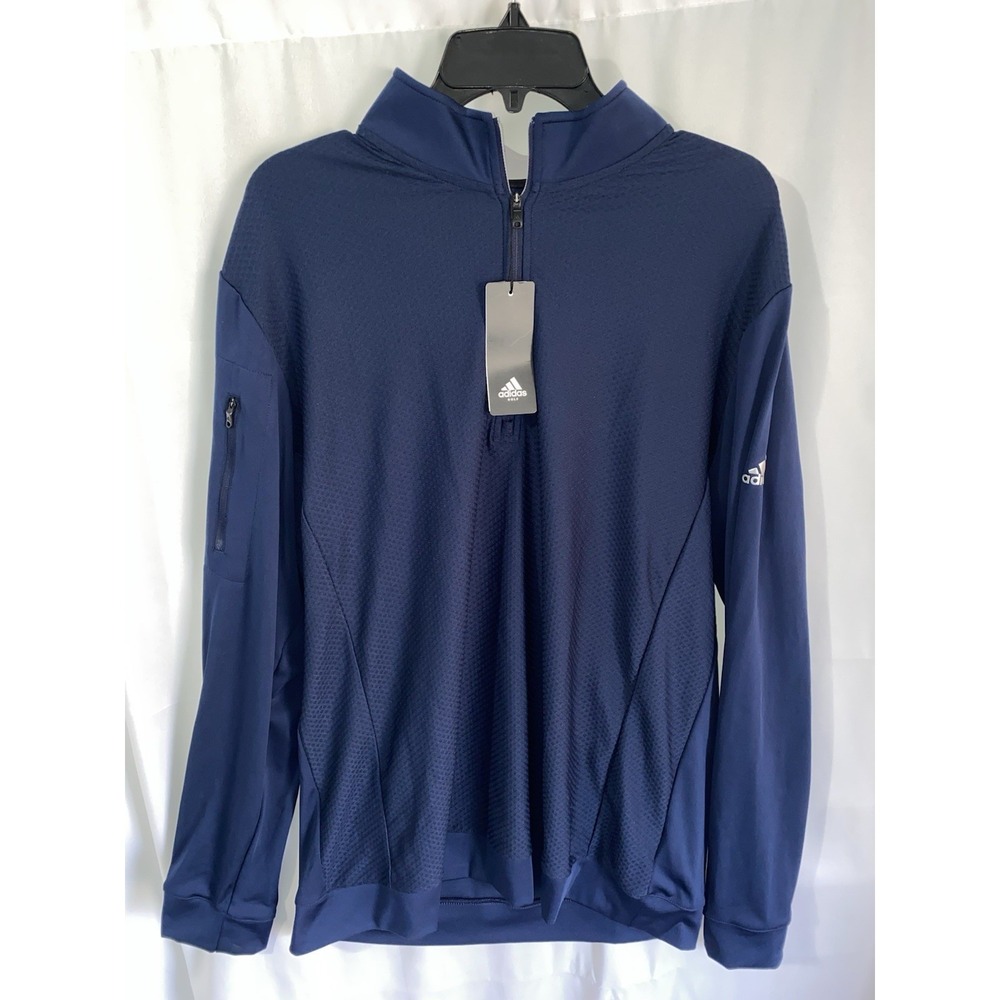 NWT Adidas Textured Quarter Zip Pullover Mens‎ Large Navy Blue Golf DHL LOGO